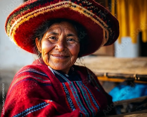Portrait of an Indigenous Andean Woman in Traditional Clothing photo