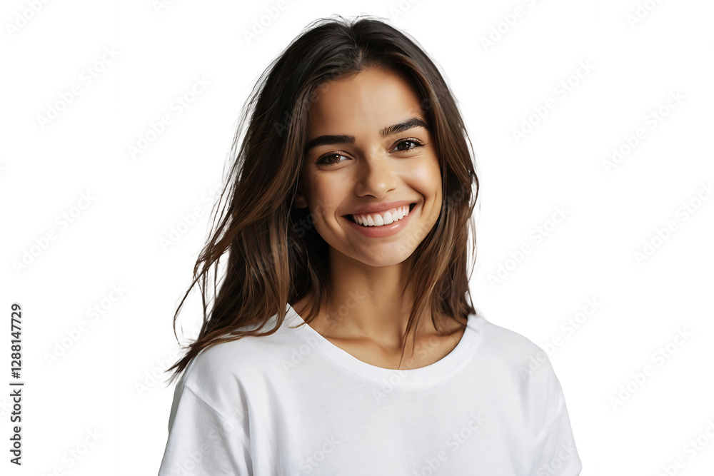 Portrait of a beautiful, smiling woman with long brunette hair, isolated on a transparent, cut-out background Portrait of a beautiful, smiling woman with long brunette hair, isolated on a transparent, cut-out background