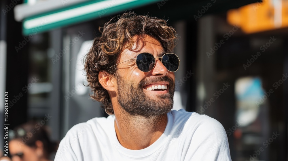 The image features a man smiling outdoors. The image features a man smiling outdoors.