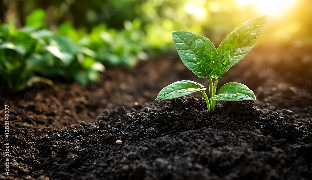 Fresh Sprout Emerging from Dark Soil Fresh Sprout Emerging from Dark Soil