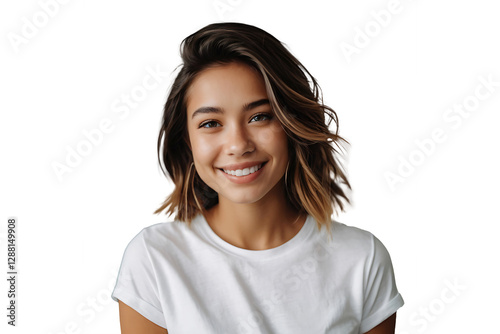 Happy young woman smiling and laughing, isolated on transparent background