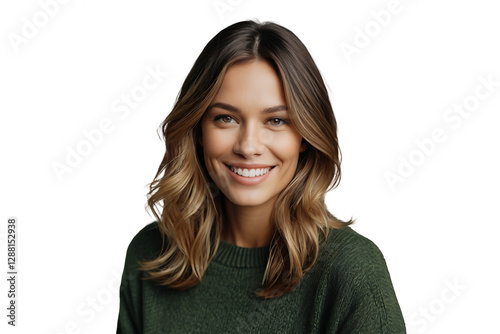 young blonde serious and friendly caucasian woman potrait isolated on white background.