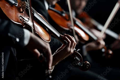 An elegant string quartet performs at a luxurious wedding reception in a restaurant, featuring musicians in black playing violins and cellos