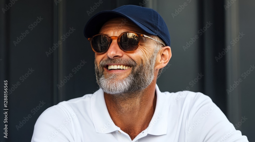 Obraz premium A man wearing sunglasses and a cap.