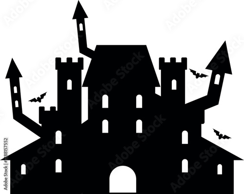 Silhouette minimalistic flat design horror castle. Horror house attraction, Halloween decoration element