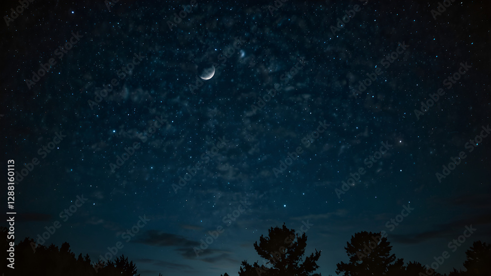 Fototapeta premium A night sky full of stars and a blue moon