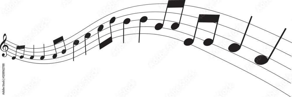 Vector musical melody with floating notes on staff lines. Elegant music score illustration for banners, posters, greeting cards, backgrounds, and creative projects Vector musical melody with floating notes on staff lines. Elegant music score illustration for banners, posters, greeting cards, backgrounds, and creative projects