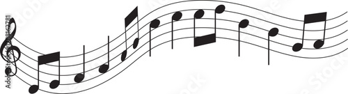 Vector musical melody with floating notes on staff lines. Elegant music score illustration for banners, posters, greeting cards, backgrounds, and creative projects