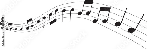 Vector musical melody with floating notes on staff lines. Elegant music score illustration for banners, posters, greeting cards, backgrounds, and creative projects