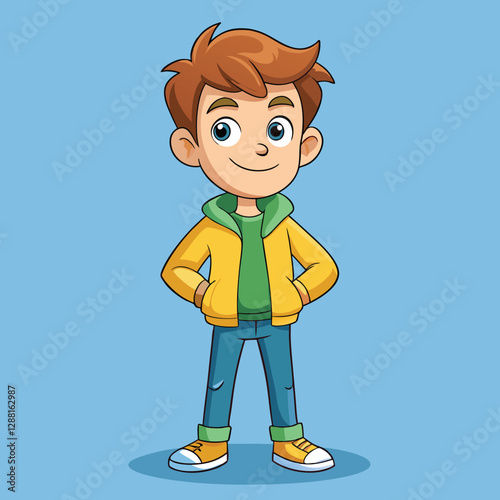 Confident Cartoon Boy in Casual Outfit