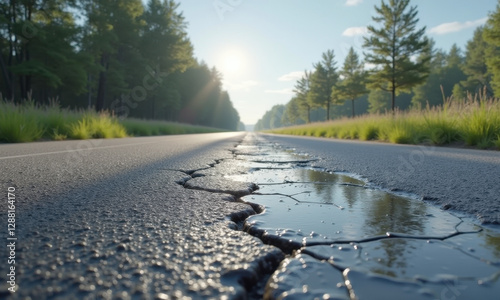 Cracked Asphalt Road, Summer Sun, Nature - Nature photography