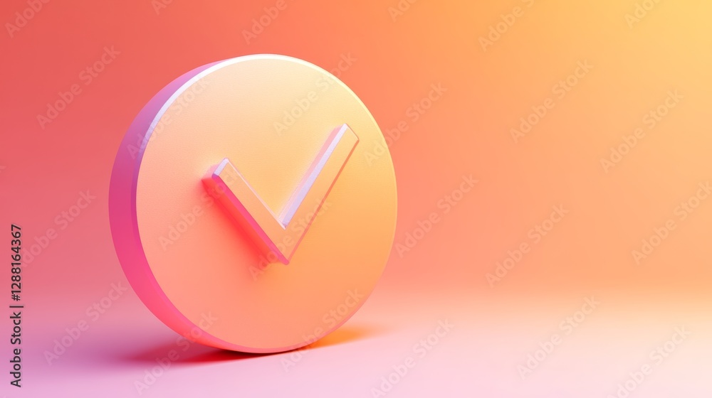3D Gradient Circle with Check Mark Symbol on Colorful Background 3D Gradient Circle with Check Mark Symbol on Colorful Background