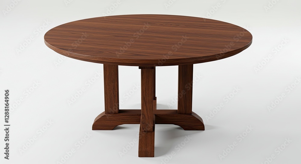 Round Wooden Dining Table with Pedestal Base on White Background