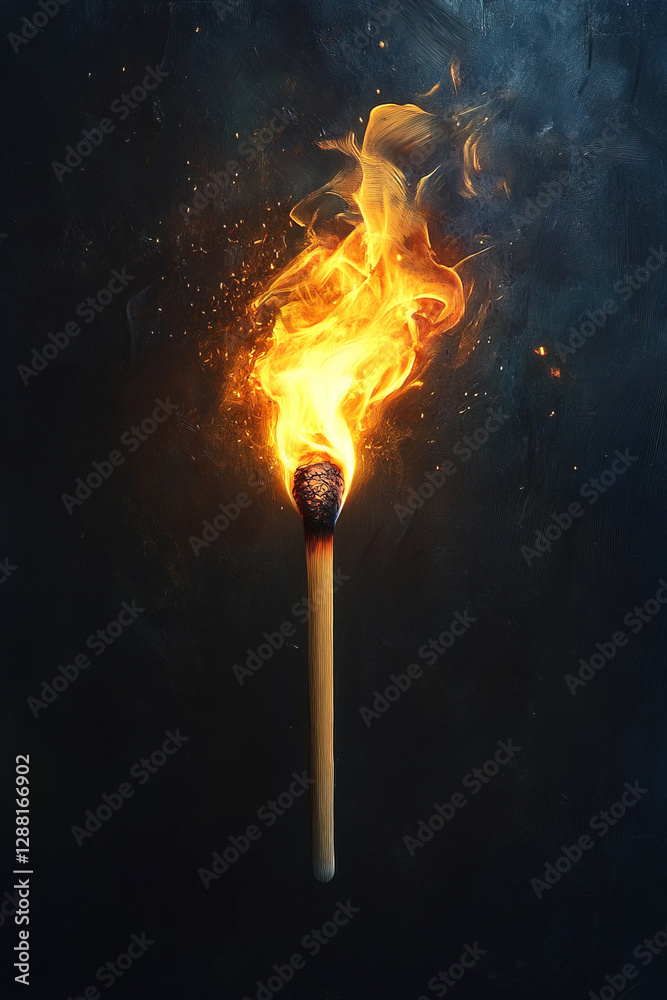 Flame dances on a matchstick in a dark setting igniting curiosity and warmth Flame dances on a matchstick in a dark setting igniting curiosity and warmth