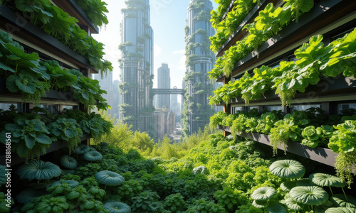 Futuristic Green Cityscape, Eco Towers - Sustainable architecture