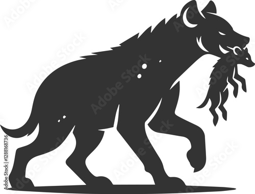 A hyena carrying a small prey in its mouth vector animal silhouette