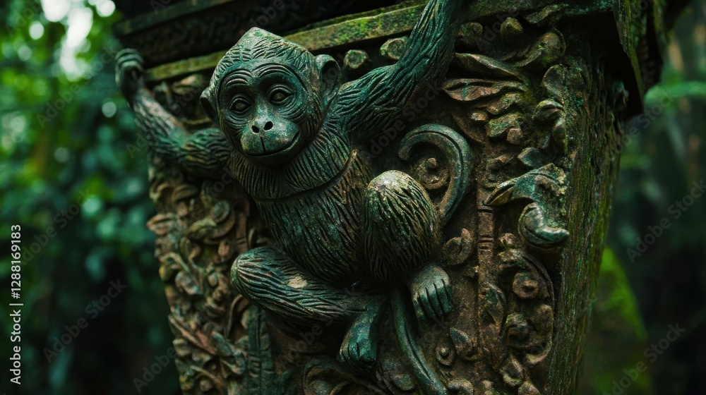 Obraz premium An intricate detailed stone sculpture of a monkey is shown