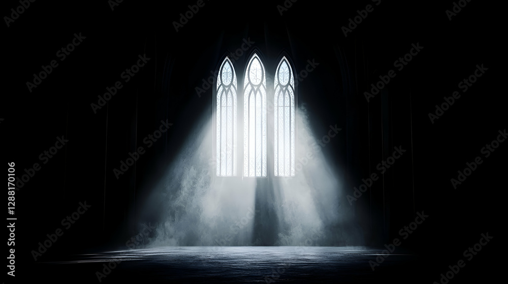 Obraz premium Gothic Church Interior with Light Streaming Through Window