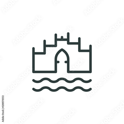 Hotel Atlantis The Palm, architecture of Dubai outline icon. Line sign landmark UAE, famous building, palace or castle. Vector isolated pictogram for web and app on white background editable stroke.