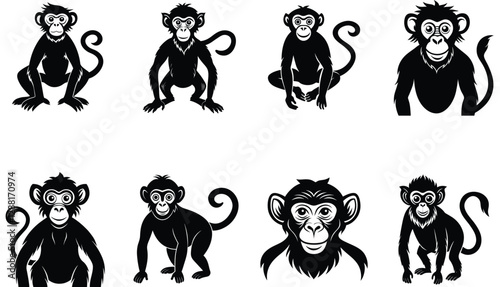 Photography Gorilla with earring in sunglasses - outline cut out silhouette