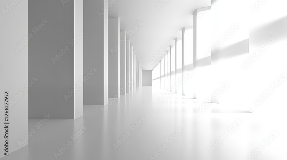 Obraz premium Bright and Spacious Minimalist Interior with White Columns and Light