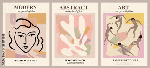 Set of abstract posters in modern danish pastel colors . Trendy retro inspired contemporary wall art. Aesthetic minimalist design. Vector art illustrations.