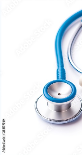 Close-up view of a clean stethoscope on a white background showcasing medical tools