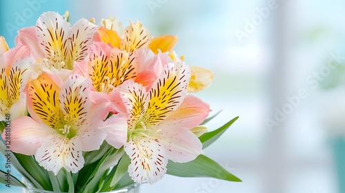 Colorful alstroemeria bouquet floral arrangement indoor setting bright aesthetic