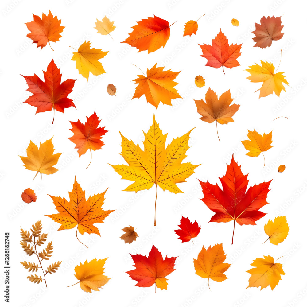Vibrant Autumn Leaves Falling Against a Transparent Background Vibrant Autumn Leaves Falling Against a Transparent Background