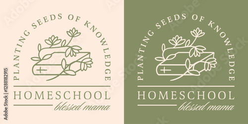 Homeschool blessed mama christian mom quotes planting seeds of knowledge mother's day gift badge shirt design. Homeschooling lifestyle retro vintage cottagecore floral book green aesthetic print.