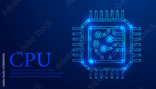 Futuristic Glowing Microchip, Digital Circuit Board, AI Processor, Cyber Technology, High-Tech Innovation