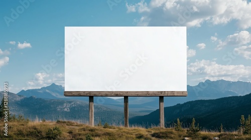 Captivating outdoor billboard set against a stunning mountain backdrop in daylight