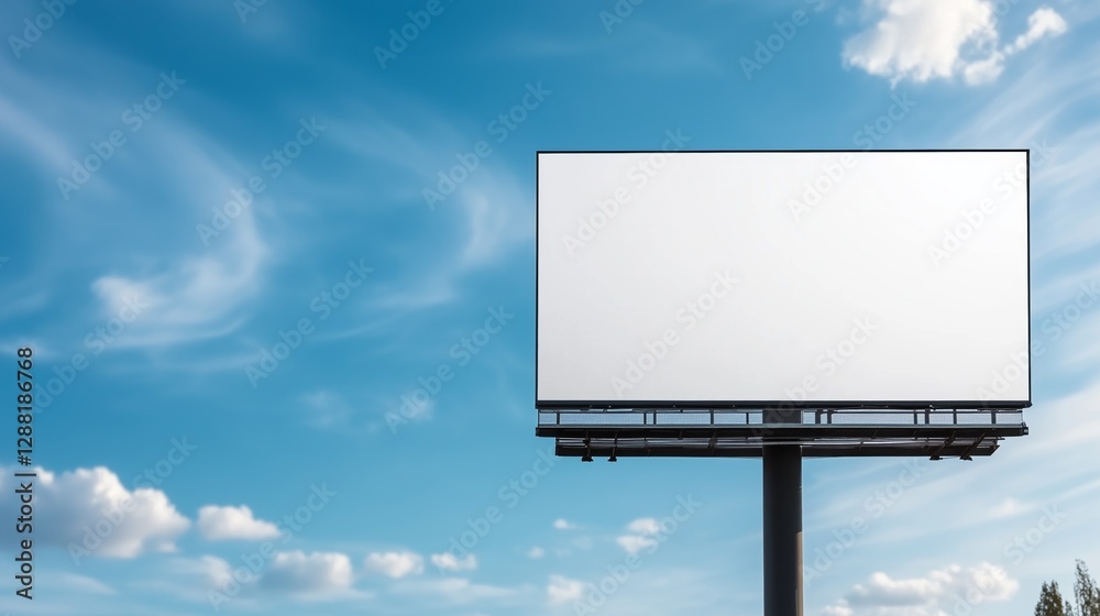 Billboard blank canvas under a clear blue sky with scattered clouds during daytime Billboard blank canvas under a clear blue sky with scattered clouds during daytime