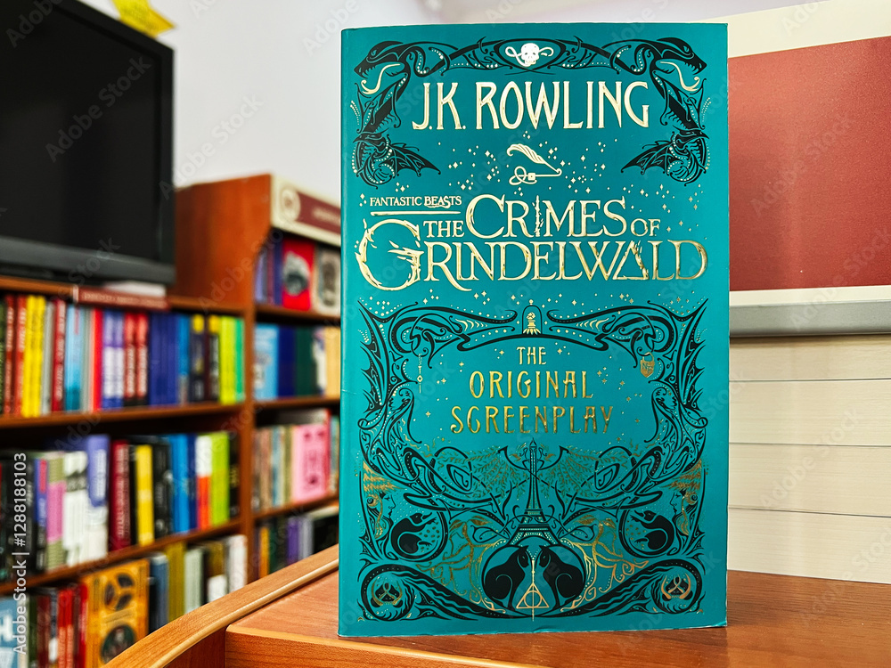 Naklejka premium Book featuring Fantastic Beasts The Crimes of Grindelwald screenplay by J.K. Rowling