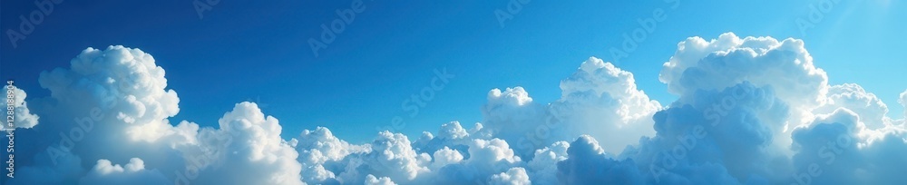 Deep blue canvas, scattered cotton-like clouds , peaceful, air Deep blue canvas, scattered cotton-like clouds , peaceful, air