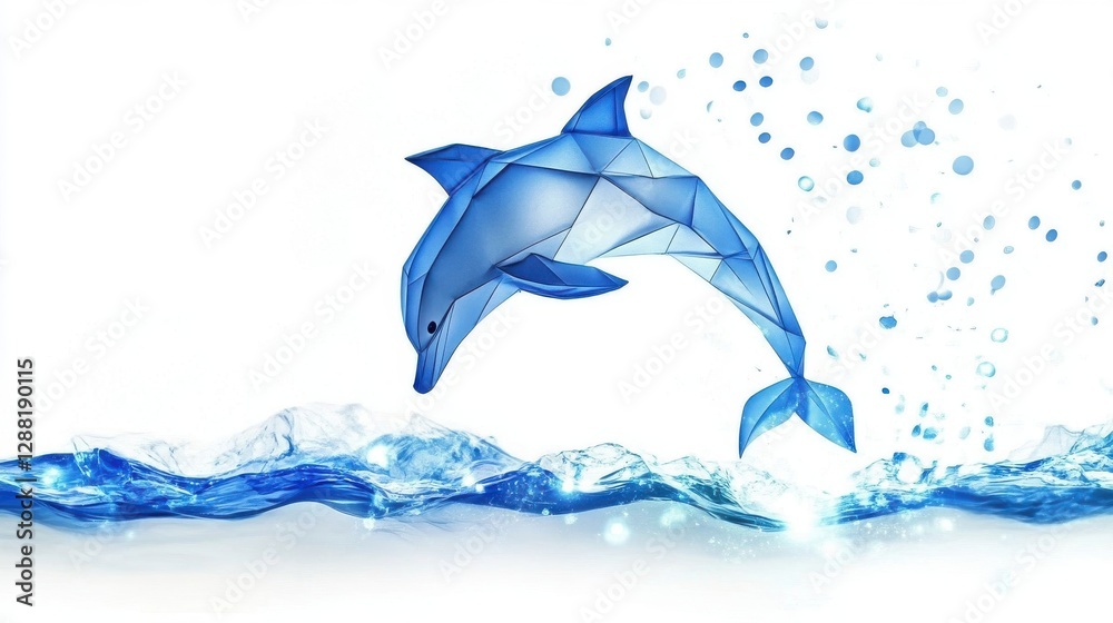 Obraz premium A blue geometric dolphin jumping gracefully through the water