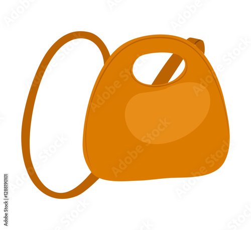 Modern fashion women bag. Leather female orange shoulder crossbody bag, Shell Type Messenger bag Fashionable handmade accessory. Hand drawn trendy Vector illustration isolated