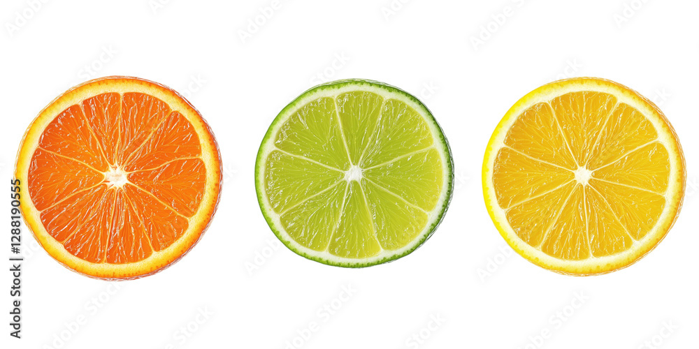 Fototapeta premium citrus slice, orange, lemon, lime, isolated on white background, clipping path