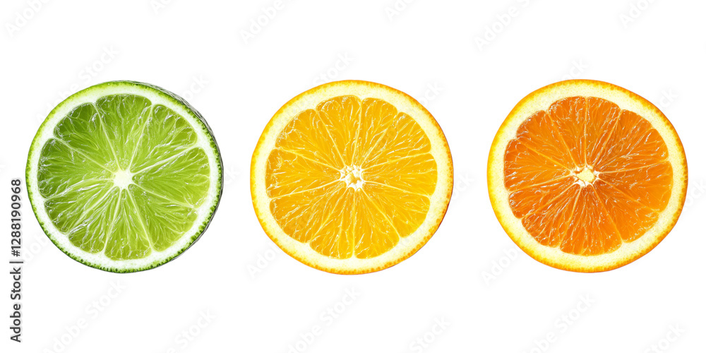 Obraz premium citrus slice, orange, lemon, lime, isolated on white background, clipping path