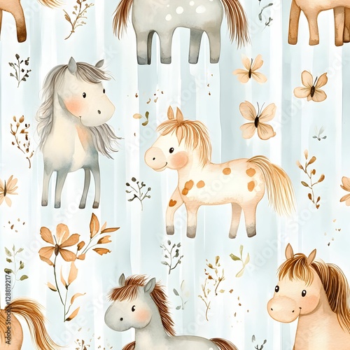 Seamless watercolor horse pattern