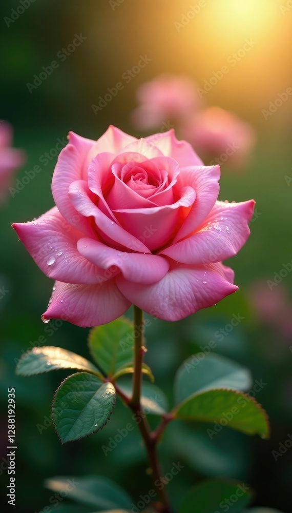 Soft petals of pink roses unfold in the morning dew, sunlight, natural, dewdrop Soft petals of pink roses unfold in the morning dew, sunlight, natural, dewdrop