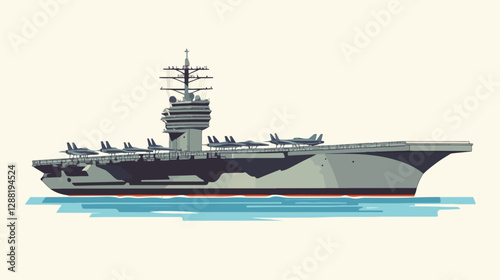 Illustration of a warship. Aircraft carrier.