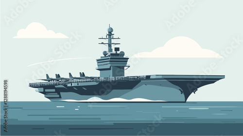 Illustration of a warship. Aircraft carrier.
