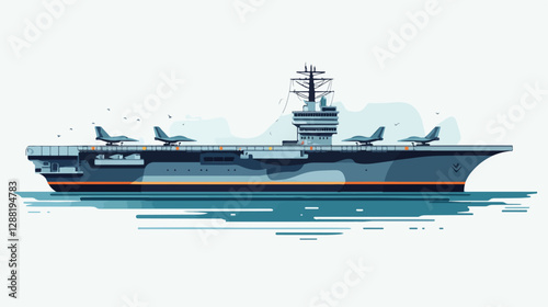 Illustration of a warship. Aircraft carrier.