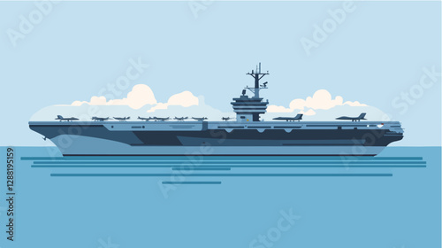 Illustration of a warship. Aircraft carrier.