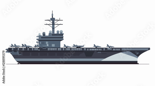 Illustration of a warship. Aircraft carrier.