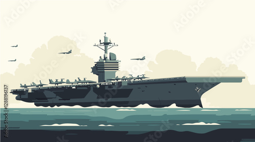 Illustration of a warship. Aircraft carrier.