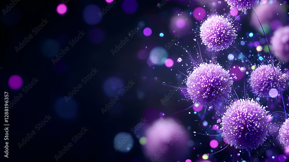Fototapeta premium Microscopic View of Purple Cells Connected in a Dark Background