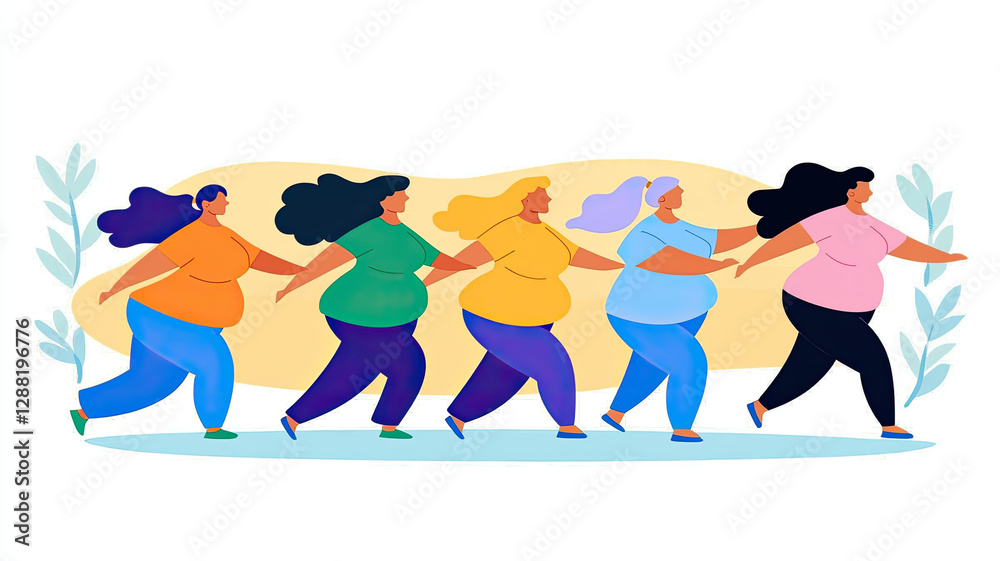 Obraz premium Group of women walking together in cheerful mood