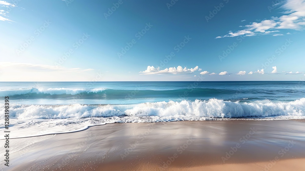 Obraz premium A beautiful beach with white sand and clear blue water and sky.